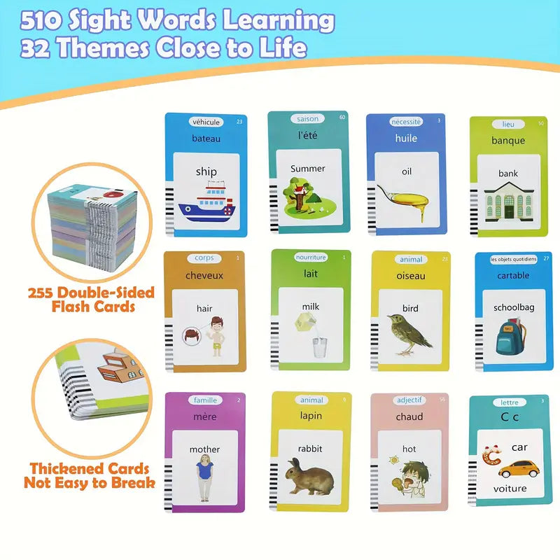 510  French& English &Spanish& German Toddler Bilingual Talking Flash Cards