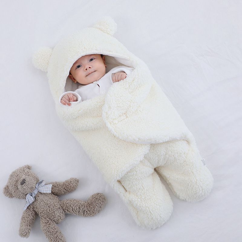 Baby Blanket Swaddle Wrap Winter Cotton Plush Hooded Sleeping Bag