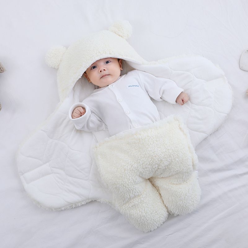 Baby Blanket Swaddle Wrap Winter Cotton Plush Hooded Sleeping Bag