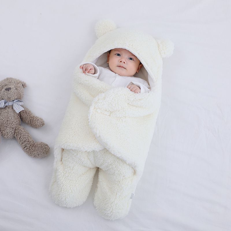 Baby Blanket Swaddle Wrap Winter Cotton Plush Hooded Sleeping Bag