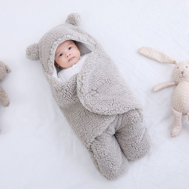 Couverture pour bébé, lange d'emmaillotage, sac de couchage à capuche en coton et peluche, hiver