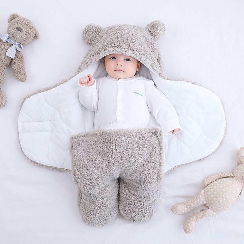 Couverture pour bébé, lange d'emmaillotage, sac de couchage à capuche en coton et peluche, hiver