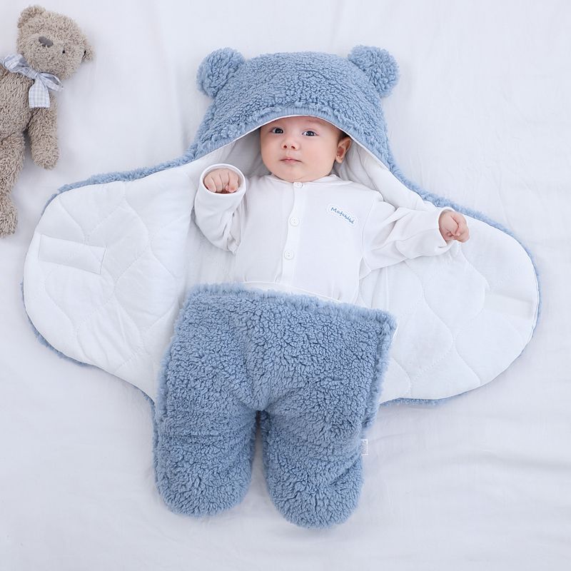 Baby Blanket Swaddle Wrap Winter Cotton Plush Hooded Sleeping Bag