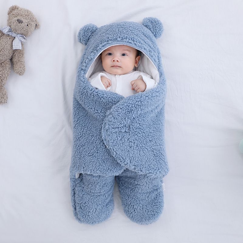 Baby Blanket Swaddle Wrap Winter Cotton Plush Hooded Sleeping Bag