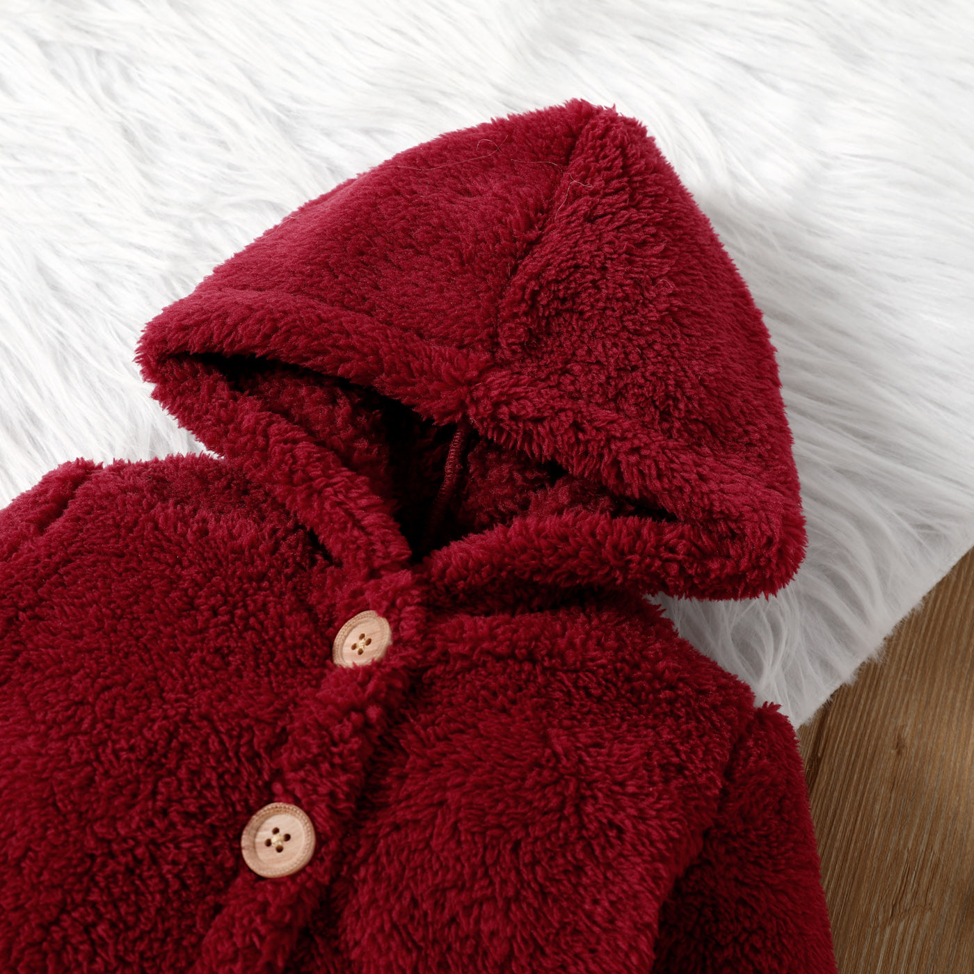 Baby Girl/Boy Solid Thickened Fuzzy Fleece Long-sleeve Hooded Jumpsuit