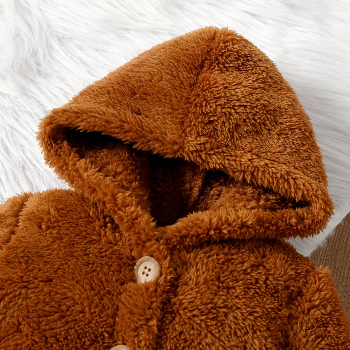 Baby Girl/Boy Solid Thickened Fuzzy Fleece Long-sleeve Hooded Jumpsuit