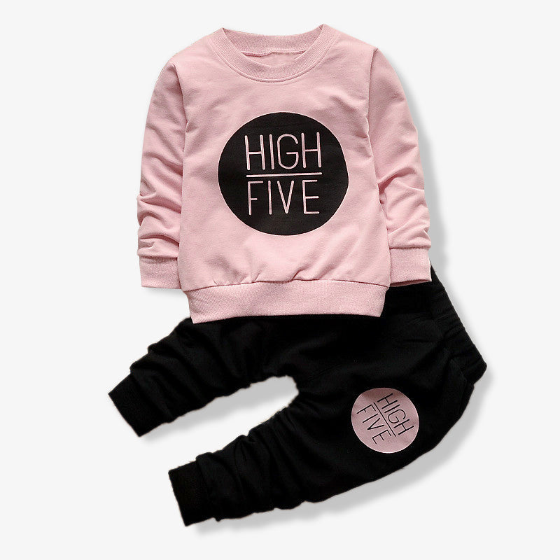 2-piece Toddler Boy/Girl Letter Print Pullover and Black Pants Set