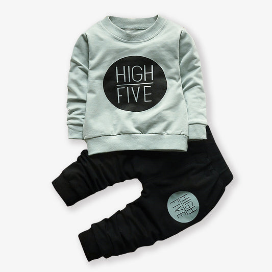 2-piece Toddler Boy/Girl Letter Print Pullover and Black Pants Set