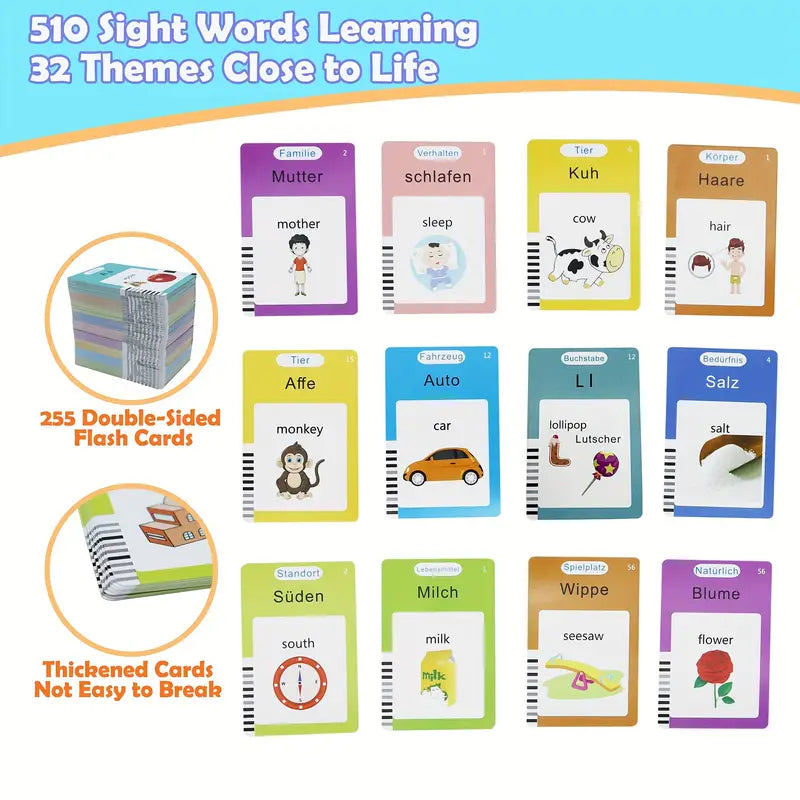 510  French& English &Spanish& German Toddler Bilingual Talking Flash Cards