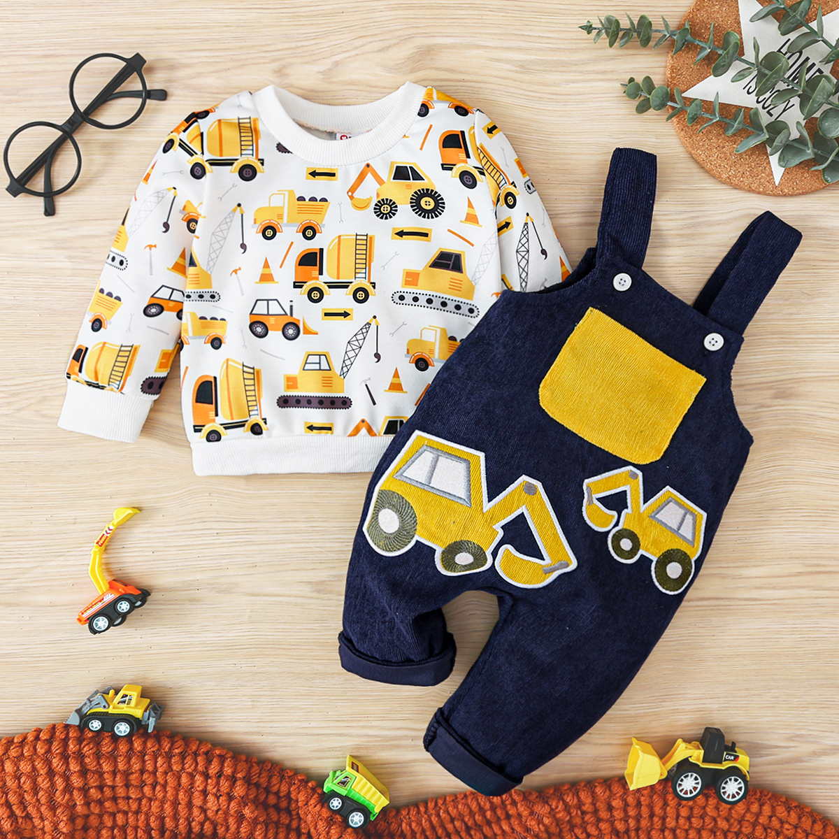 Baby Boy Vehicle Print Dungarees Set