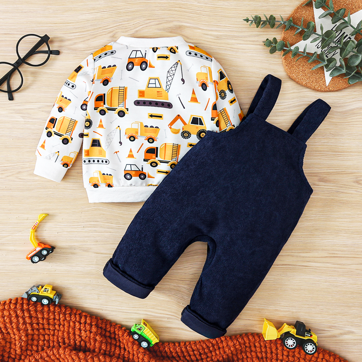 Baby Boy Vehicle Print Dungarees Set